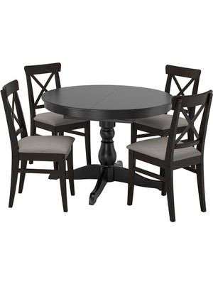 Yemek Masası Takımı, Venge-Nolhaga Gri-Bej, 4 Sandalyeli, Açılabilir