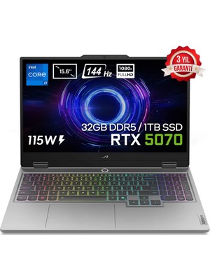 Lenovo LOQ 15IRX10 Intel Core i7-13650HX 32GB DDR5 1TB SSD RTX 5070 8GB 115W 15.6 inç Full HD 144Hz IPS FreeDos Gaming Laptop (83JE00EWTRv4)