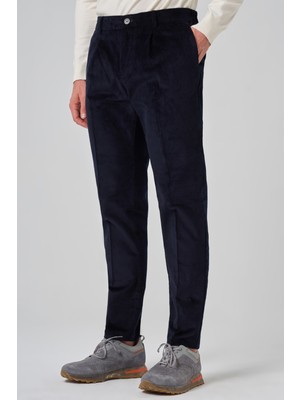 Morven  Erkek Lacivert Pamuk Trend Fitilli Kadife Lastikli Slim Fit Pantolon