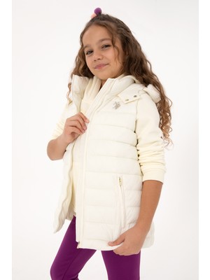 U.S. Polo Assn. Kız Çocuk Krem Kapitone Kapüşonlu Şişme Yelek 50313059-VR256