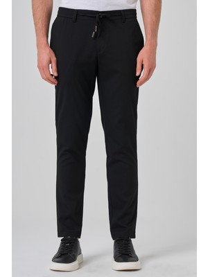 Morven  Erkek Siyah Poliviskon Jogger Slim Fit Pantolon