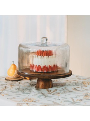 Mien Strıpe Ayaklı Oval Cam Kek Fanusu 33X27CM