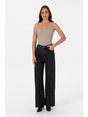 U.S. Polo Assn. Kadın Antrasit Loose Fit Jean Pantolon 50308792-VR006