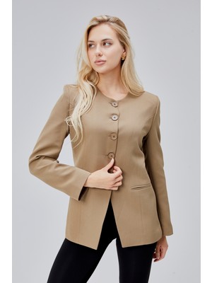 Bolivente Kadın Koyu Haki Regular Dokuma Blazer Ceket 86% Polyester 14% Elastan Düğmeli