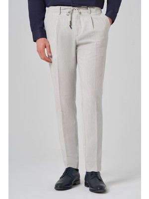 Morven  Erkek Taş Poliviskon Trend Çizgili Slim Fit Jogger Pantolon