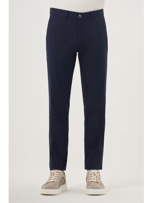 Morven  Erkek Lacivert Yazlık Pamuk Yan Cep Slim Fit Chino Pantolon