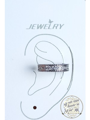 Trakya Tattoo Gümüş Renk Zirkon Taşlı Sıkıştırmalı Halka Kıkırdak Küpe Earcuff