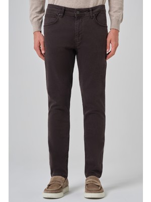 Morven  Erkek Kahve Denim 5 Cep Slim Fit Jean Kot Pantolon