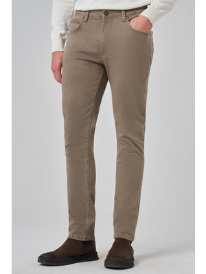 Morven  Erkek Bej Denim 5 Cep Slim Fit Jean Kot Pantolon