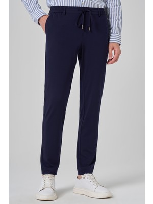 Morven  Erkek Lacivert Örme Trend Ipli Slim Fit Jogger Pantolon