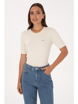 U.S. Polo Assn. Kadın Krem Bisiklet Yaka Kazak 50309611-VR256