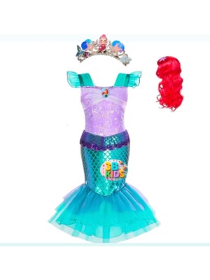 3b Kids Peruklu Deniz Kızı Kostüm Balo Elbisesi (Set Halinde)
