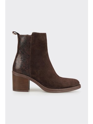 Elle Kahve Deri Kadın Bot Bootie Düz Dış Materyal ile 7 cm Topuklu Şık Model