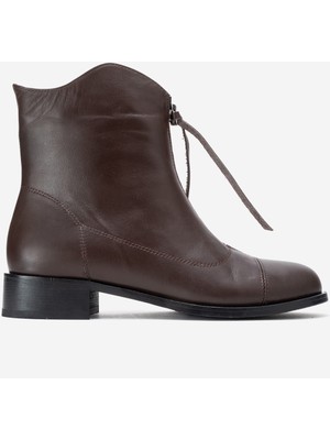 Dericlub Kadın Fermuarlı Düz Topuk Bot Gerçek Deri Rc 323 Kahverengi