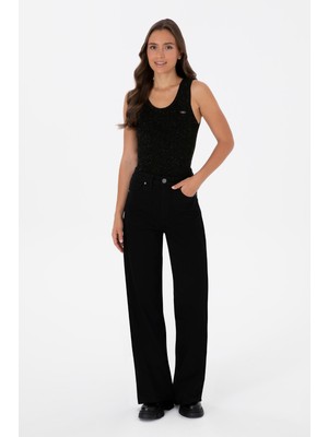 U.S. Polo Assn. Kadın Siyah Wıde Leg Flare Fit Kanvas Pantolon 50309352-VR046