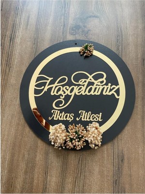 Evsay Ahşap ve Pleksili Kapı Süsü, Duvar Süsü, Duvar Dekoru, Gold Aynalı Pleksi 24CM