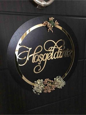 Evsay Ahşap ve Pleksili Kapı Süsü, Duvar Süsü, Duvar Dekoru, Gold Aynalı Pleksi 24CM