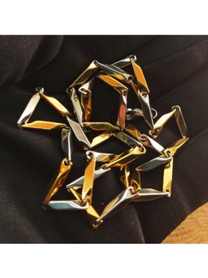 Osmanlı Gümüş Çelik Erkek Kolye Zincir Beyaz Sarı Ince Kibar Model