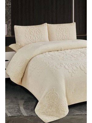 Çeyiz Diyarı Lidya Dolgulu Akrilik Çift Kişilik Yatak Örtüsü Krem