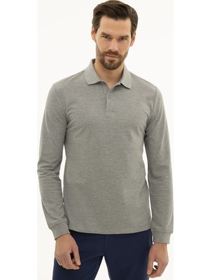 Pierre Cardin Erkek Gri Melanj Slim Fit Basic Sweatshirt 50233280-VR086