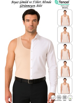 Özkan Underwear Özkan 10852 5'li Paket Erkek Premium Kumaş Pamuklu Modal Esnek Rahat Kalın Askılı Atlet