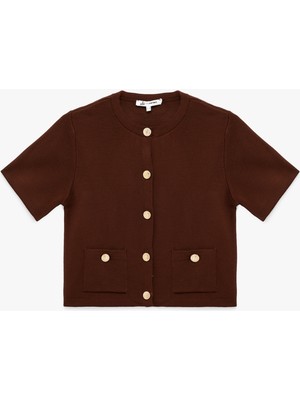 Koton Kısa Kollu Bisiklet Yaka Düğme Detaylı Cepli Triko Hırka