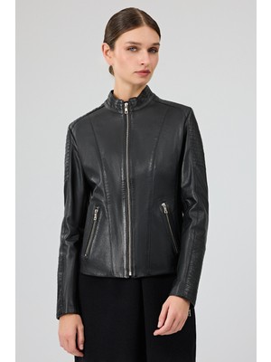 Derimod Delano Kadın Siyah Kısa Deri Ceket 25WGD5321VE