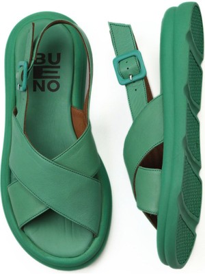 Bueno Shoes Kadın Düz Sandalet Yeşil Koyu Deri 01WY9403 Rahat ve Şık Tasarım