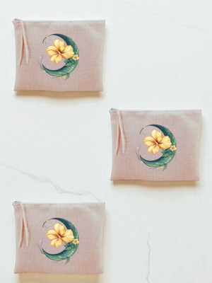 Lili Hediyelik Ay ve Çiçek Baskılı 3'lü Makyaj Çantası 20X25 cm - Kadın Doğum Günü Hediyesi Kadın Hediye Ürün