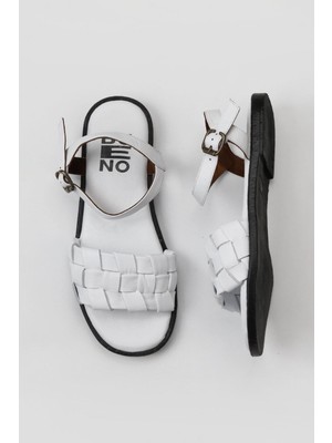 Bueno Shoes Beyaz Deri Kadın Düz Sandalet 01WY2024 01WY2024