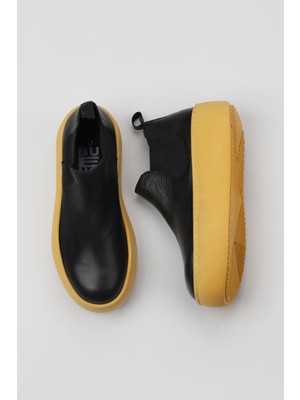 Bueno Shoes Siyah Sarı Deri Kadın Dolgu Topuklu Bot 01WV5505 01WV5505