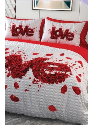 Çeyiz Diyarı Love Mikro Saten 3D Dijital Baskılı Dört Mevsim Çift Kişilik Nevresim Takımı