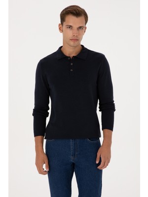 U.S. Polo Assn. Erkek Slim Fit Polo Yaka Lacivert Basic Kazak 50307799-VR033