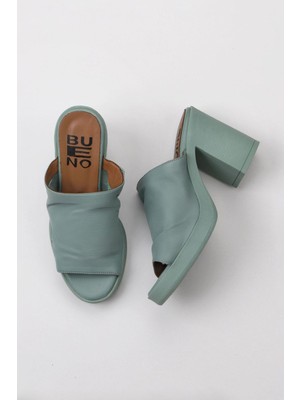 Bueno Shoes Yeşil Açık Deri Kadın Topuklu Terlik 01WY12306 01WY12306