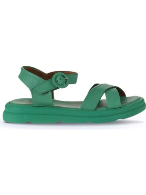 Bueno Shoes Kadın Düz Sandalet 01WY9409 Yeşil Koyu Dana Derisi Rahat Kullanım İçin Tasarlandı