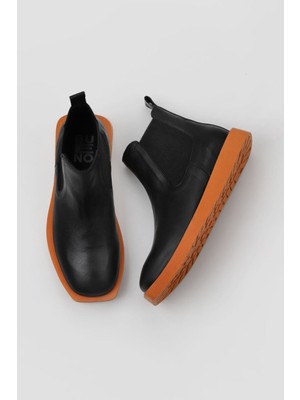 Bueno Shoes Siyah Turuncu Deri Kadın Düz Bot 01WV9701 01WV9701