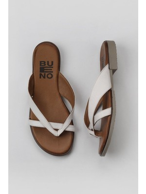 Bueno Shoes Beyaz Kırık Deri Kadın Düz Terlik 01WY2507 01WY2507
