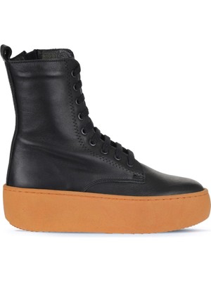 Bueno Shoes Siyah Siyah Deri Kadın Dolgu Topuklu Bot 01WV5500 01WV5500