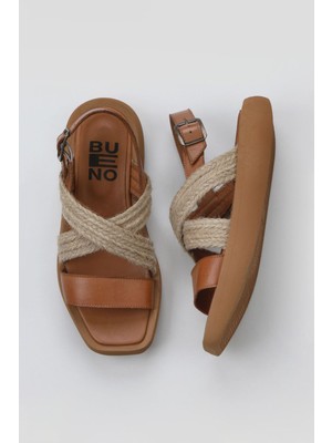 Bueno Shoes Taba Hasır Koyu Deri Kadın Düz Sandalet 01WY1011 01WY1011