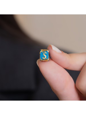 Bayar Gold 14 Ayar Altın Kafesli Mavi Boncuk Ş Harf Kolye Ucu