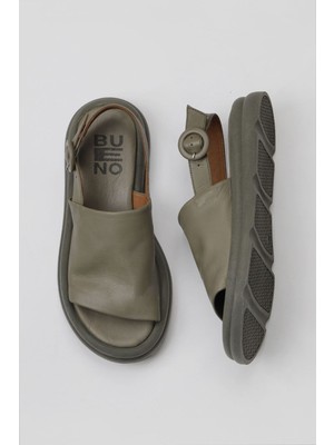 Bueno Shoes Haki Deri Kadın Düz Sandalet 36 Numara Dana Derisi ile Rahat ve Şık Tasarım-01WY9410