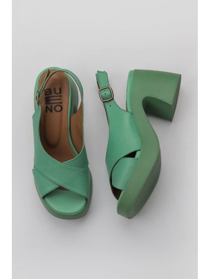 Bueno Shoes Yeşil Koyu Deri Kadın Topuklu Sandalet 01WY12202 01WY12202