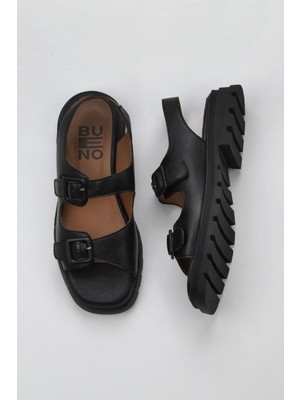 Bueno Shoes Siyah Khv Deri Kadın Düz Sandalet 01WY5505 01WY5505