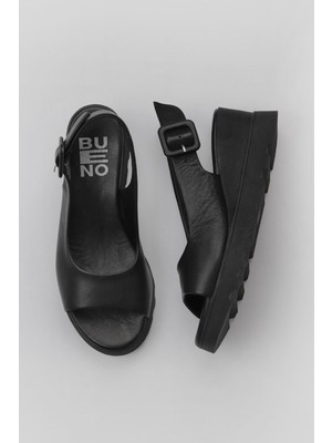 Bueno Shoes Siyah Deri Kadın Dolgu Topuklu Sandalet 01WY8600 01WY8600