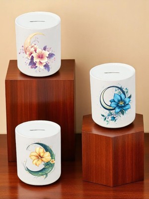 Lili Hediyelik Ay ve Çiçek Baskılı 3'lü Seramik Kumbara