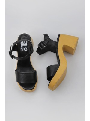 Bueno Shoes Siyah Sarı Deri Kadın Topuklu Sandalet 01WY12204 01WY12204