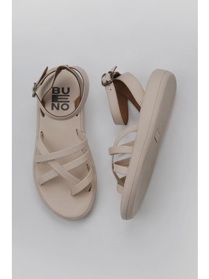 Bueno Shoes Krem Deri Kadın Parmak Arası Sandalet 01WY2315 01WY2315