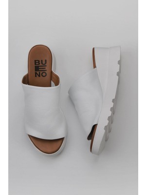 Bueno Shoes Beyaz Deri Kadın Dolgu Topuklu Terlik 01WY8605 01WY8605