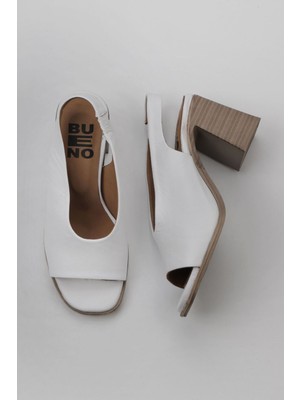 Bueno Shoes Beyaz Deri Kadın Topuklu Sandalet 01WY3706 01WY3706