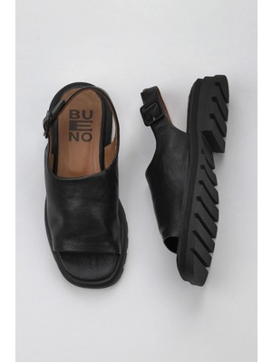 Bueno Shoes Siyah Khv Deri Kadın Düz Sandalet 01WY5506 01WY5506
